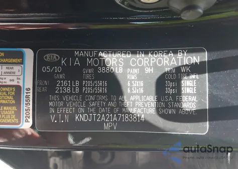 2010 Kia Soul + z USA, uszkodzony, nr VIN KNDJT2A21A7183814